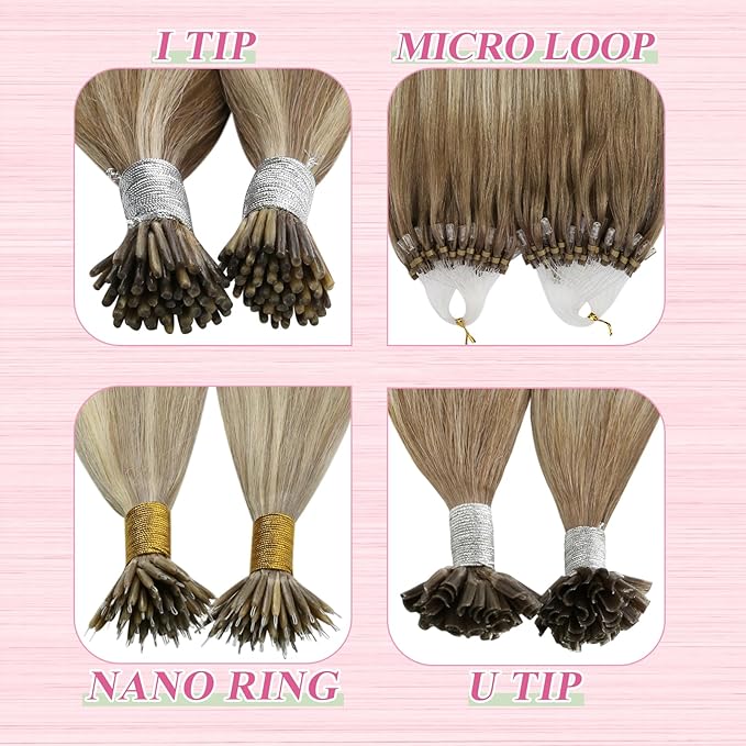 YoungSee U Tip Hair Extensions Real Human Hair Ombre Light Brown Balayage Blonde Hair Extensions U Tip for Women Ktips Remy Hair Extension Balayage Hair Extension U Tip Long Straight 24In 1G/S 50G