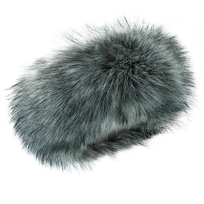 Faux Fur Headband for Women Elastic Fuzzy Thick Earmuffs Winter Headwrap Ear Muffs Furry Ear Warmers Cold Weather (Grey)