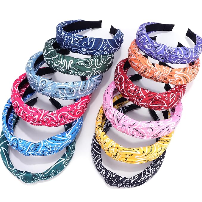 VELSCRUN Bandana Knotted Headbands for Women 12 Pack Gilrs Head Bands Fashion Solid Hair Band Non Slip for Womens Thin Thick Short Hair Face Wash Hair Accessories