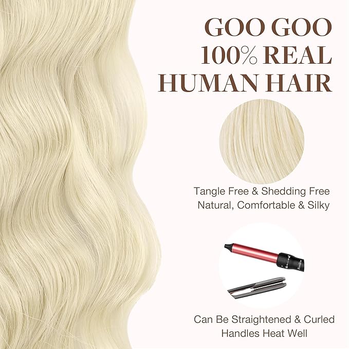 GOO GOO Tape in Hair Extensions Human Hair, 1000 Pure Platinum Blonde, 14inch 50g 20pcs, Skin Weft Seamless Invisible, Silky Straight with Thick Ends, Remy Human Hair