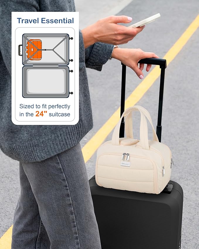 TOPDesign Travel Toiletry Bag for Women, Puffer Large Toiletry Bag, Lightweight Cosmetic Makeup Organizer with Handle for Traveling, Accessories, Essentials, Toiletries (Checkerboard)