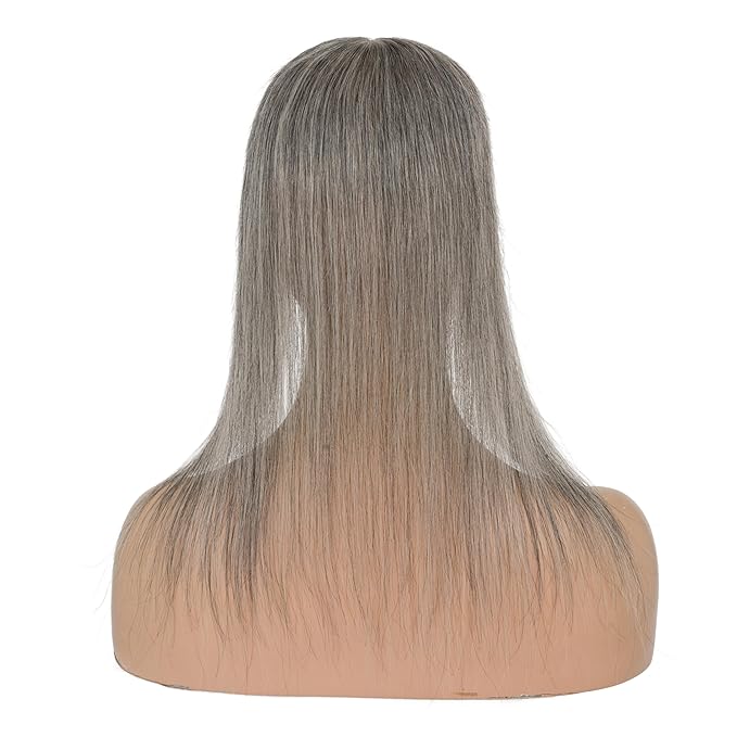 Hairro Human Hair Toppers Free Parted, 3.5x4.7" Base Hand-wovened 100% Real Hairpieces, with Invisible Clips-in for Women, for High Hairline/Adding Volume on Top, 12 Inch Dark Grey Mix Silver