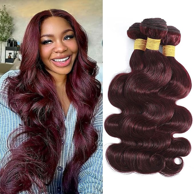 99J Body Wave Human Hair Bundles Burgundy Dark Red Wine Color Body Wave Bundles 100% Real Human Hair And True To Length 16 18 20 Inch 3 Pcs/Pack