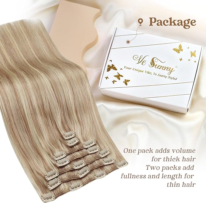 Ve Sunny Blonde Clip in Hair Extensions 22inch Human Hair Clip in Extensions Straight Real Hair Extensions Clip in Human Hair Daily Use