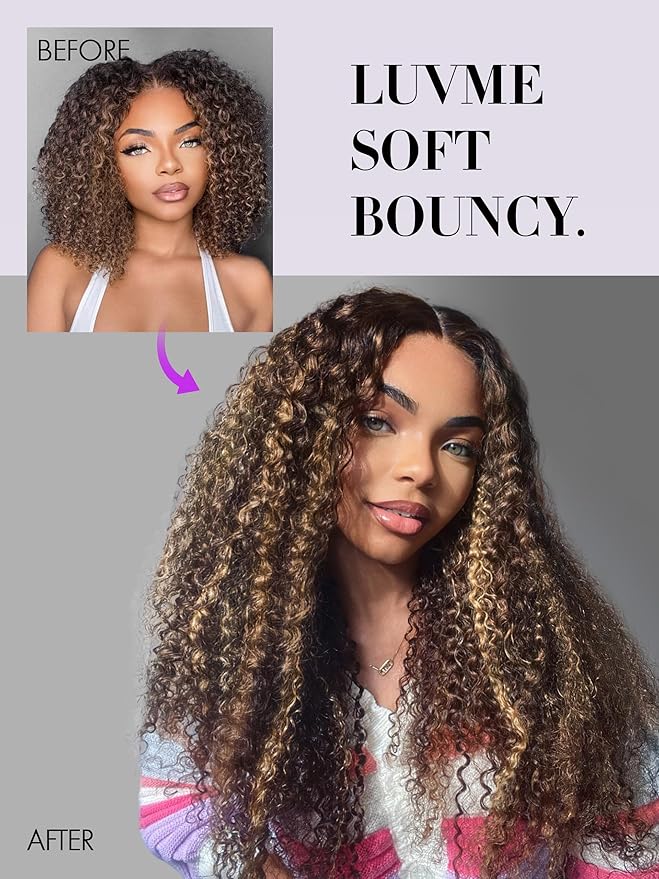 LUVME Seamless Clip in Hair Extensions Human Hair, 16 Inch 135g 9pcs #2/27 Hair Extensions Clip in Human Hair Kinky Curly Remy Hair