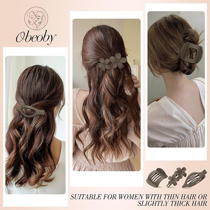 Obeoby 10 Pcs Flat Hair Clips for Women, 3 Styles French Flat Claw Clips for Thin Thick Hair, Medium Duckbill No Slip Hair Accessories Barrettes Girls