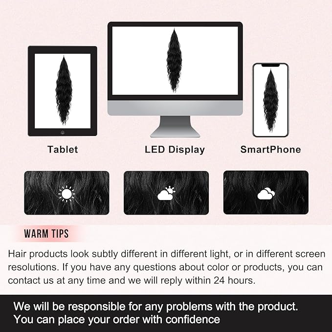 Flufymooz Ponytail Extension, Flexible Wrap Around Ponytail Extension Long Wavy Curly Ponytail Hair Extensions Natural pony tail Synthetic Hairpiece for Women 26 Inch (Natural Black)