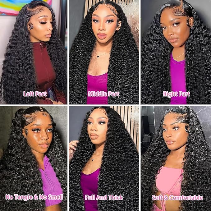 18 Inch 13x6 Deep Wave Lace Front Wigs Human Hair 200 Density 13x6 HD Lace Front Wigs Human Hair Pre Plucked Deep Curly Glueless Wig 100% Virgin Human Hair Lace Front Wigs for Women