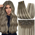 Full Shine 22 Inch Hair Extensions Cool Blonde Remy Clip in Human Hair Extensions Cool Taupe Balayage Blonde Real Hair Clip in Extensions Human Hair 7 Pcs 120 G