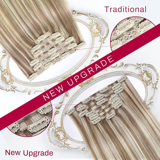 Moresoo Clip on Hair Extensions for Women Remy Double Weft Straight Balayage Short Hair Extensions Real Human Hair Clip ins Ombre Dark Brown with Chestnut Brown 5pcs 80g 10inch