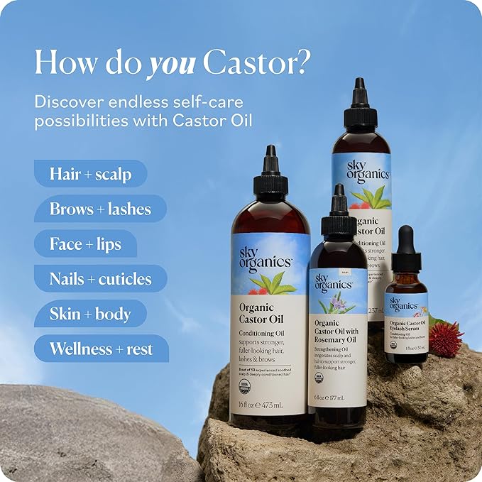 Sky Organics 8 oz Castor Oil w/Wraps | Reusable Organic Castor Oil Pack to Boost Body's Wellness, Encourage Rest & Relaxation | Adjustable Elastic Straps Cotton Durable Easy to Use