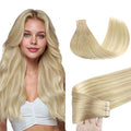 GOO GOO Tape in Hair Extensions Human Hair, 18ET90A Natural Blonde Balayage, 10inch 30g 20pcs, Skin Weft Seamless Invisible, Silky Straight with Thick Ends, Remy Human Hair