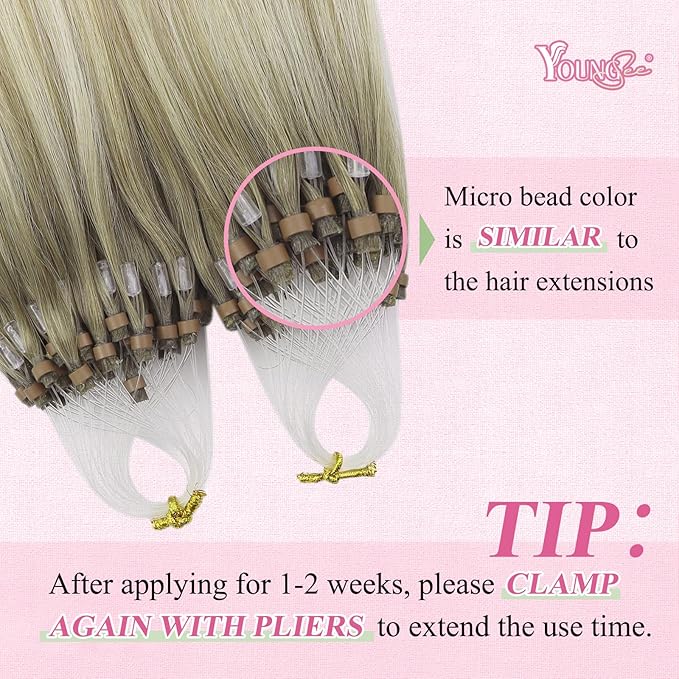 YoungSee Microbead Hair Extensions Ombre Blonde Micro Link Hair Extensions Ash Blonde Ombre Platinum Blond Bead Hair Extension Balayage Micro Loop Hair Extension Cold Fusion Remy Hair 18In 50s/50g