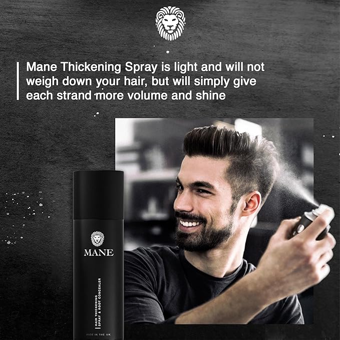 MANE Hair Thickening Spray & Root Touch Up, Seal & Control Combo Pack, Instantly Thicker Hair for Men & Women, Fill in Hairlines and Hide Thinning and Fine Patches - Medium Brown, 12 Colors (6.76 oz)