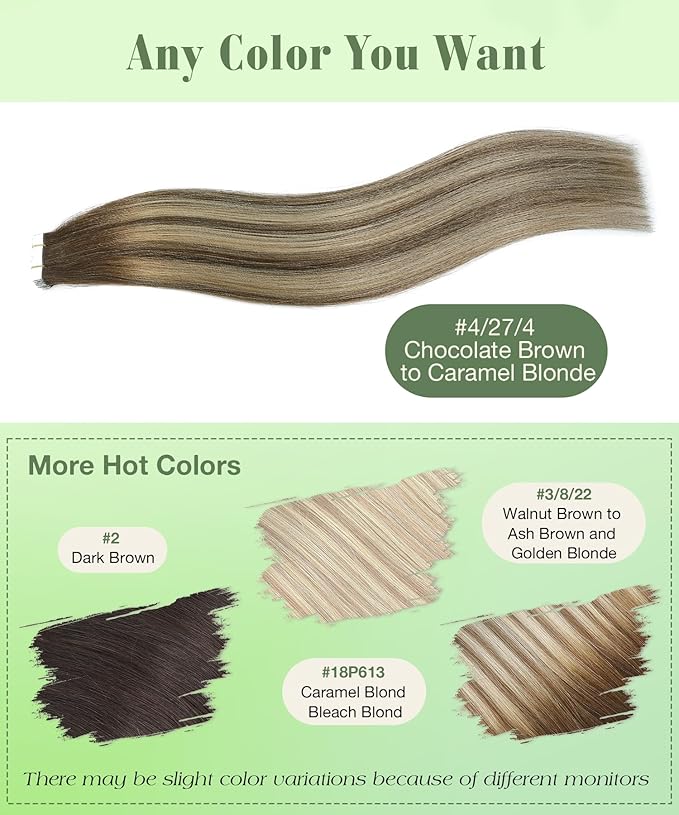 SURNEL Tape in Hair Extensions Balayage Chocolate Brown to Caramel Blonde Tape in Hair extensions Human Hair 14 inch 20pcs 50g (#4/27/4-14)