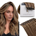 RUNATURE Short Hair Extensions Clip Ins, 10 Inch Real Clip in Hair Extensions for Women, Double Weft Remy Natural Hair, Can Be Styled, 50g 3pcs, #3P12 Walnut Brown Highlight Honey Blonde