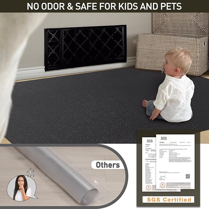 Area Floor Mat for Home, 4'×6' Large Black No Slip Waterproof Vinyl Area Rug for Under Dining Room Table, Spill Resistant Hard Floor Protector Cover, Easy Clean Splat Mat for Under High Chair