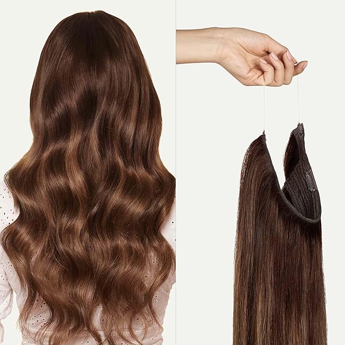 Luxy 100% Remy Human Hair – Halo Clip-In Hair Extensions –Natural Looking Volume & Length - One-Piece - Easy 5-Min Application 150 grams 12" Chocolate Brown Balayage