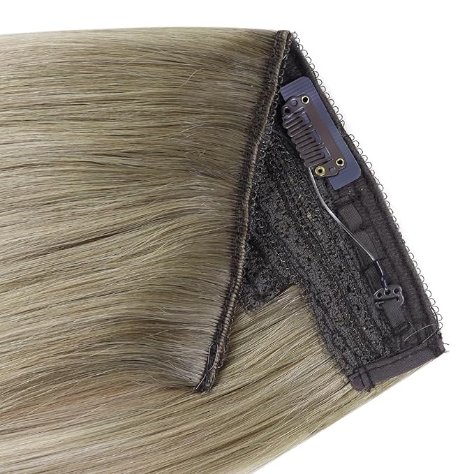 YoungSee 130G Wire Hair Extensions Human Hair Ombre Hair Extensions Wire Balayage Ash Blonde Ombre Platinum Blonde Fish Line Extension Real Human Hair for Women 22inch
