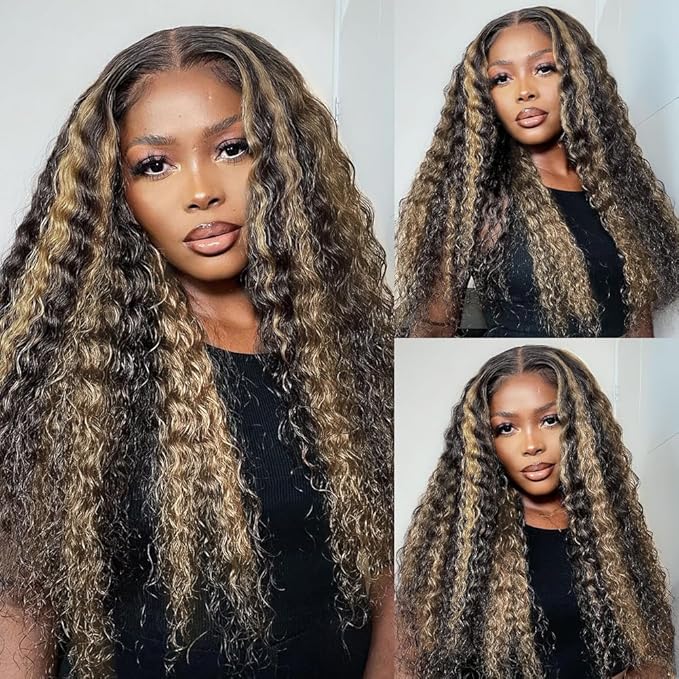 bangjazz Highlight Ombre Lace Front Wig Human Hair Pre Plucked 13x4 Fb/27 Colored Deep Wave Lace Front Wigs Human Hair 20 Inch 180% Density HD Lace Frontal Wigs for Black Women Glueless Wig