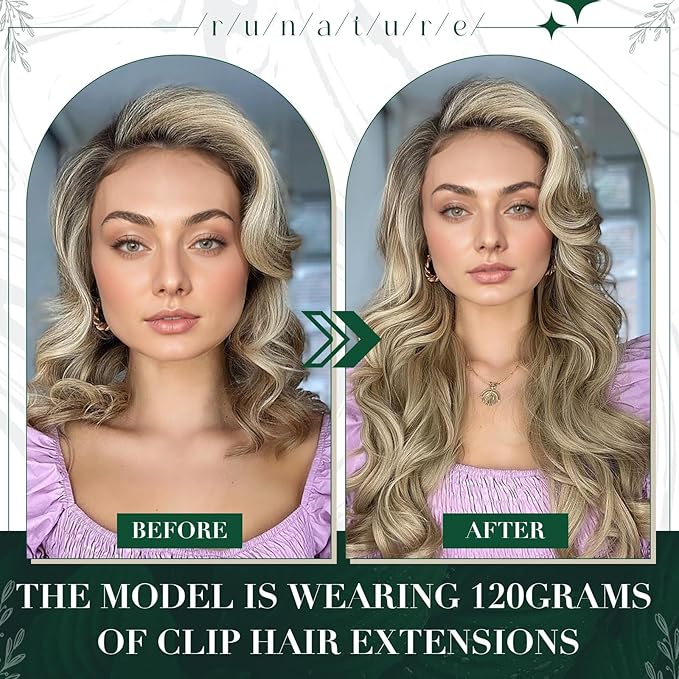 RUNATURE Brown Human Hair Clip in Extensions, 20 Inch Clip in Hair Extensions Real Human Hair, Long Hair Extensions Clip Ins, Remy Natural Hair, Add Length, 50g 3pcs #8P60 Ash Brown Highlight