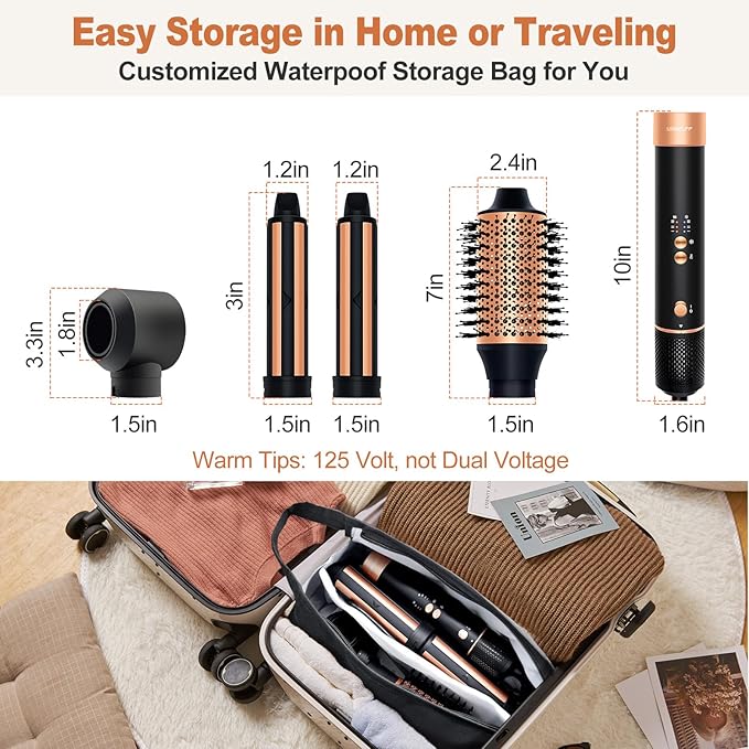 Hair Styler Hair Dryer Brush - 110,000 RPM High-Speed Hot Air Styler,Multi Stylers with Auto-Wrap Curler, Professional Blow Dryer Brush for Fast Curling Volumizing Styling (Black-Caramel)