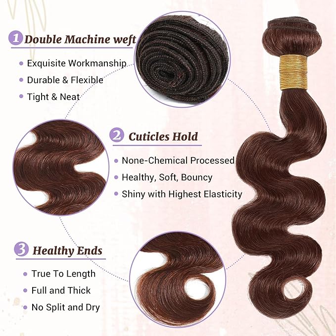 4# Body Wave Bundles Human Hair Chocolate Brown Color Body Wave Bundle 100% Real Human Hair And True To Length 16 18 20 Inch 3 Pcs/Pack