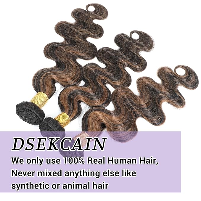 P1B/30 Body Wave Bundles Human Hair Highlight Brown Color Body Wave Bundle 100% Real Human Hair And True To Length 22 24 26 Inch 3 Pcs/Pack