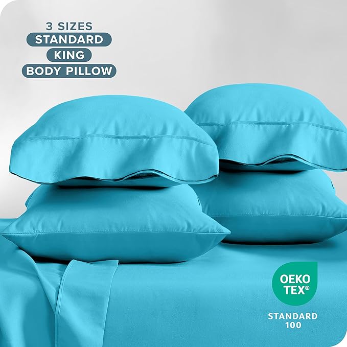 Bare Home Microfiber King Pillowcase Set of 4 - Aqua, 20x40