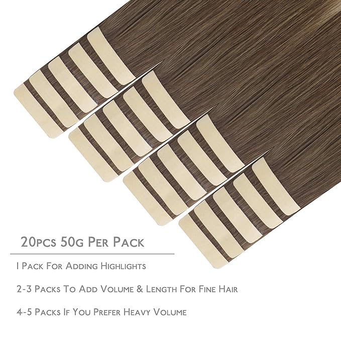 WENNALIFE Tape in Hair Extensions Human Hair, 20pcs 50g 16 inch Sandy Brown to Platinum Blonde Remy Hair Extensions Straight Human Hair Tape in Extensions Skin Weft Tape Extensions