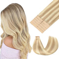 GOO GOO Tape in Hair Extensions Human Hair, 18A/613A Dark Blonde Highlighted Bleach Blonde, 22inch 30g 10pcs, Skin Weft Seamless Invisible, Silky Straight with Thick Ends, Remy Human Hair