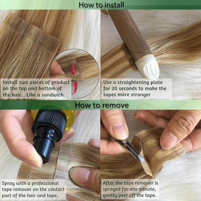 GOO GOO Tape in Hair Extensions Human Hair, 16/22 Light Blonde Highlighted Golden Blonde, 18inch 50g 20pcs, Skin Weft Seamless Invisible, Silky Straight with Thick Ends, Remy Human Hair