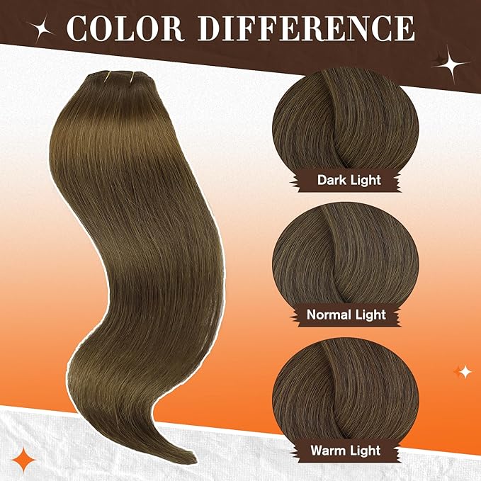 Full Shine Invisible Clip in Hair Extensions Human Hair Medium Brown 18 Inch Brown Remy Human Hair Extension Clip ins Silky Natural Hair 60 Grams 3 PCS