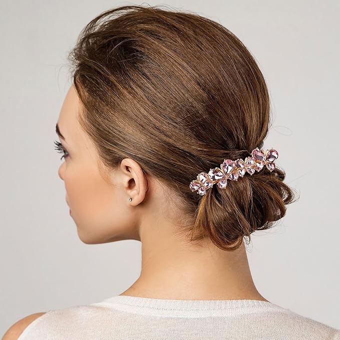 Joez Wonderful Rhinestone Hair Clips, Bridal Hair Accessories for Women, Sparkly Crystal Hair Pins, Fancy Hair Barrettes for Wedding, Bride, Long Hair (Pink Butterfly, 1 Pcs)