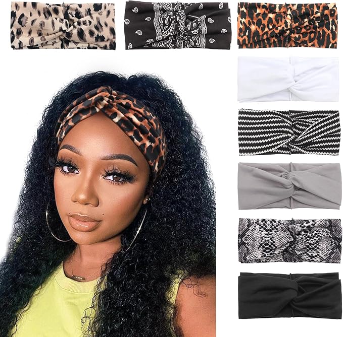 DRESHOW 8 Pack Headbands for Women Yoga Knotted Headbands Elastic Criss Cross Hair Accessories Sports Head Wrap Non Slip