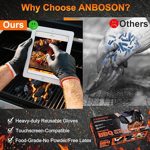 BBQ Gloves for Cooking Baking Grilling, 100 Count Disposable Nitrile Gloves and 4 Count Cotton Glove Liners Washable (6mil Nitrile, Large)
