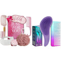 Lily England Detangler Brush & Comb Set - Lightweight Wide Tooth Detangling Tool for Women & Kids - Smooths Curly and 7-Piece Luxury Spa Gift Kit with Brush & Eye Mask