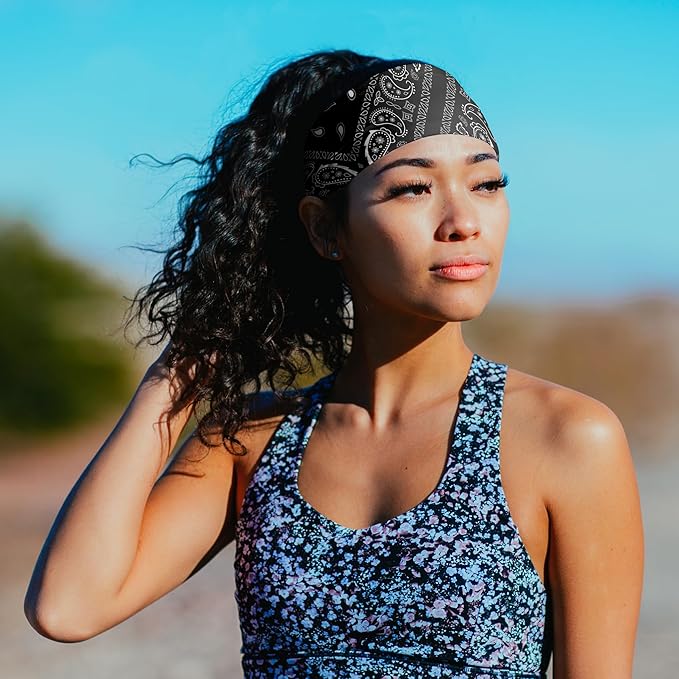 Suddora Paisley Print Bandana Headband, Multi-sport Boho Style Bandana, Non-slip Fabric, Unisex Head Accessory for Bikers