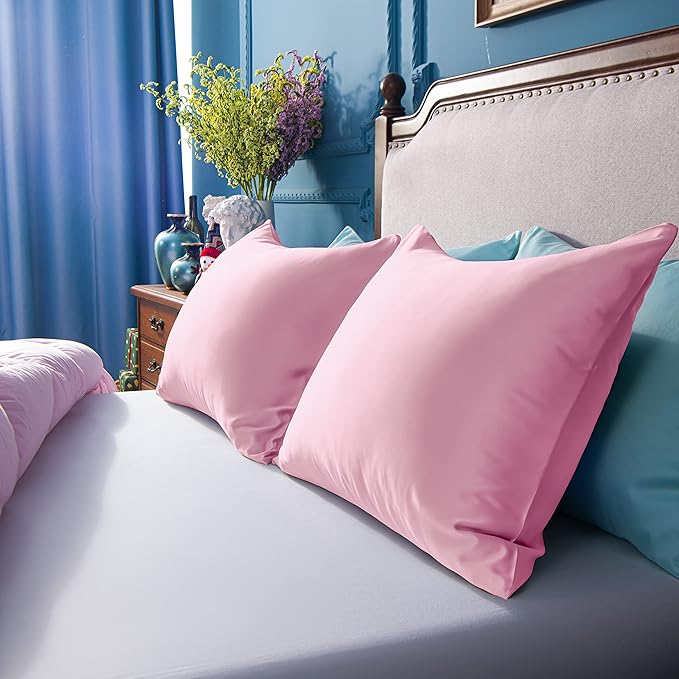 NTBAY Zippered Satin Pillow Cases for Hair and Skin, Luxury Standard Hidden Zipper Pillowcases Set of 2, 20x26 Inches, Light Pink