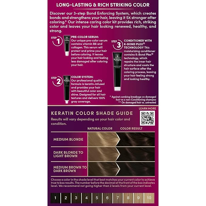Schwarzkopf Keratin Permanent Hair Dye Cream, 3.0 Espresso, Professional Quality Color for Up to 100% Gray Coverage, Bond Enforcing System