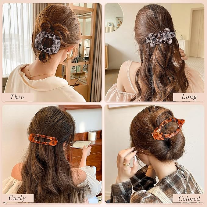 Obeoby 8 Pcs Flat Hair Clips for Women, 4 Types French Flat Claw Clips Hair Accessories Barrettes Large Medium (Tortoiseshell)