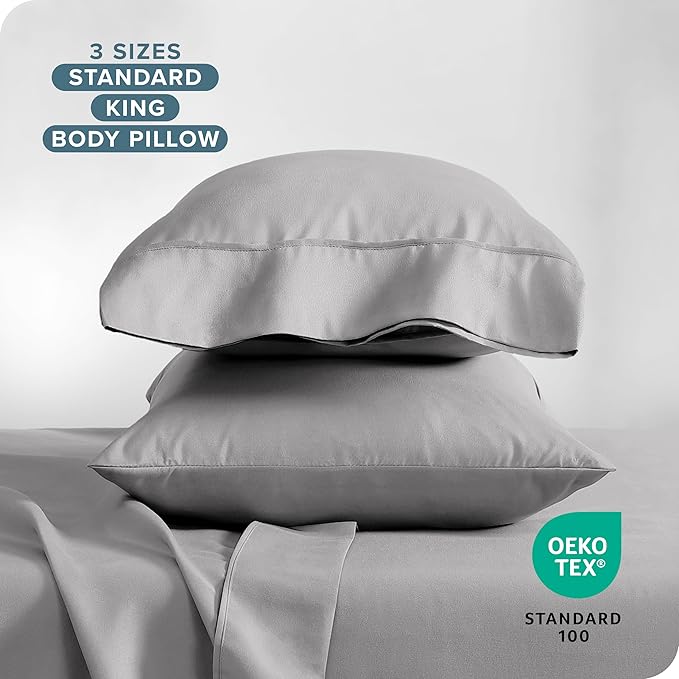 Bare Home Microfiber Pillow Cases - King Size Set of 2 - Cooling Pillowcases - Double Brushed - Light Grey Pillowcases 2 Pack - Easy Care (King Pillowcase Set of 2, Light Grey)