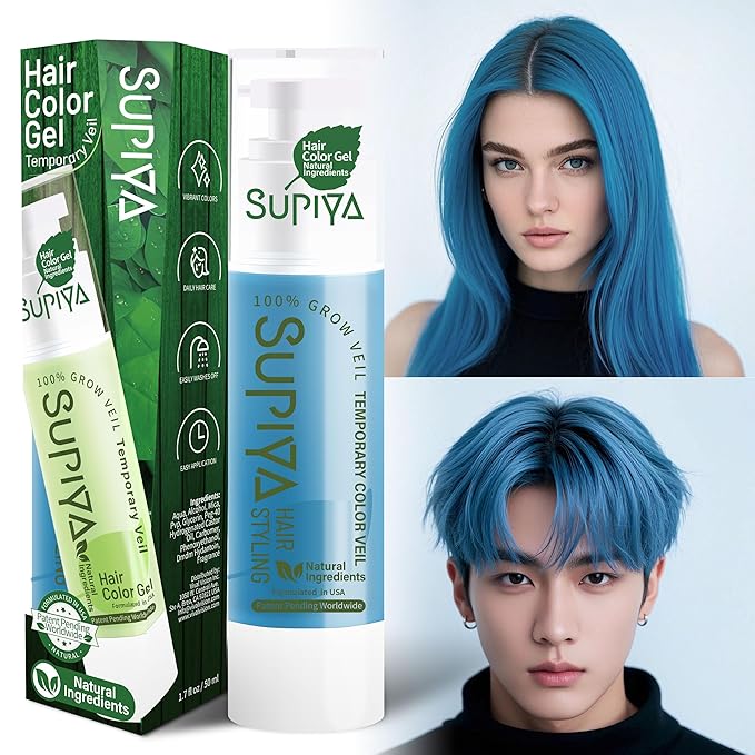 Temporary Hair Styling Color Serum, Green Blue Purple Red Hair Dye Color Gel Washable Natural Instant Hair Color Wax for DIY Hairstyle for Kids Men Women(Blue#15)