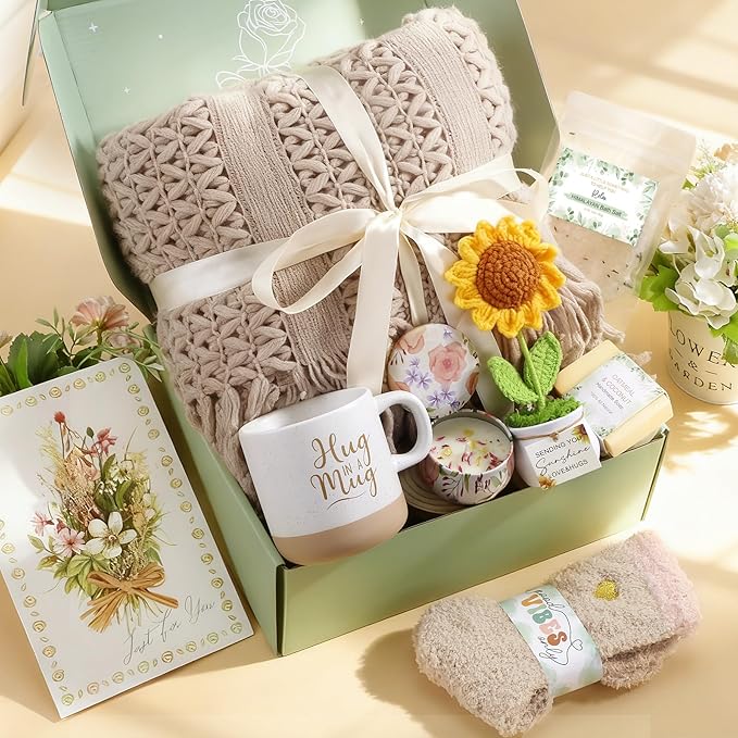 Self Care Gifts for Women Birthday, Get Well Soon Gift Baskets for Women Spa Care Package, Inspirational Thinking of You Sending Sunshine Sunflower Gifts, Sympathy Christmas Gift Ideas for Mom Friend