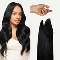 Luxy 100% Remy Human Hair – Halo Clip-In Hair Extensions –Natural Looking Volume & Length - One-Piece - Easy 5-Min Application 150 grams 12" Jet Black Halo