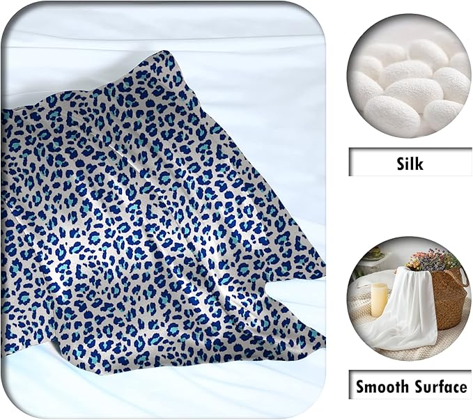 Mulberry Silk Pillowcase for Hair and Skin Queen Size Leopard Print Silk Pillow Cases with Zipper Soft Breathable Smooth Cooling Silk Pillow Covers for Sleeping (Blue Leopard,20"X 30",1Pcs)