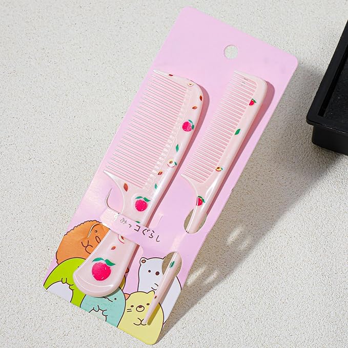 Baby Comb Set, Small Cute Fine Tooth Toddler Comb & Rat Tail Baby Comb for Styling, Pink Baby Hair Comb Plastic Parting Combs, Anti-Static Mini Hairdressing Comb for Baby Girl Wet Dry Hair (2Pcs)