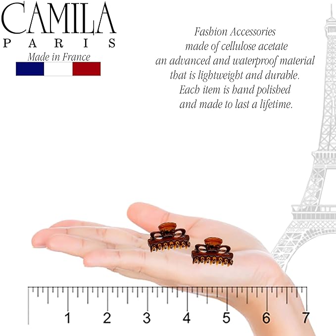 Camila Paris CP2628/2 French Hair Clip for Women, Set of 2 Small 1 inch Girls Hair Claw Clip Jaw Fashion Durable Styling Hair Accessories for Women, Ladies Strong Hold Grip Clamp, Made in France
