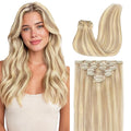 GOO GOO Clip in Hair Extensions Real Human Hair, Remy Human Hair Extensions Clip ins for Women, Natural Human Hair, 16inch 120g 7 Pcs, #18F/60A Balayage Light Wheat Platinum Blonde