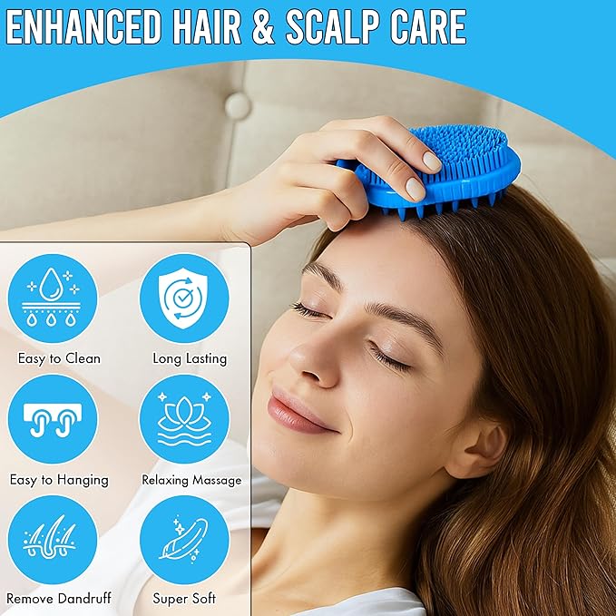 Multi-Function Silicone Scalp Scrubber and Shampoo Brush Soft Scalp Massager for Exfoliation, Dandruff Removal, Relaxation, Supports Circulation & Growth, Scalp Brush Comfy for Wet & Dry Use in Shower